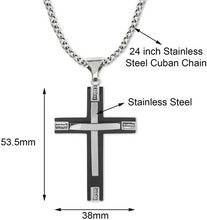 Load image into Gallery viewer, Stainless Steel Black &amp; Silver Color Cross Pendant 24 inch Cuban Chain Necklace for Men
