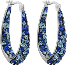 Load image into Gallery viewer, 14K White Gold Plated Inside Out Crystal Hoop Earrings For Women &amp; Girls (Blue)
