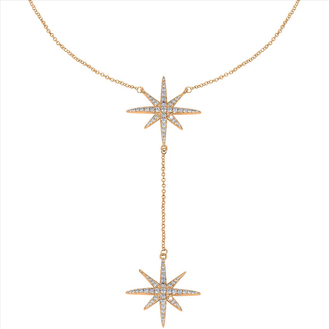 14K White Gold Plated Cubic Zirconia Round Cut Starburst 18 Inches Pendant Chain Necklace for Women & Girls