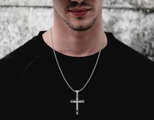 Load image into Gallery viewer, Stainless Steel Black &amp; Silver Color Cross Pendant 24 inch Cuban Chain Necklace for Men
