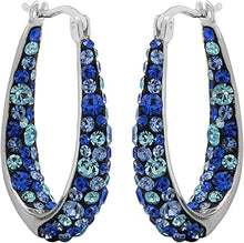 Load image into Gallery viewer, 14K White Gold Plated Inside Out Crystal Hoop Earrings For Women &amp; Girls (Blue)
