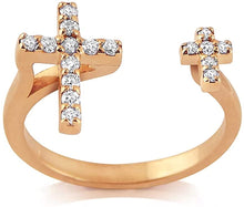 Load image into Gallery viewer, 18K Rose Gold Plated Round Cut Cubic Zirconia Double Vertical Cross Open Band Ring Women&#39;s Girl&#39;s Religious Ring
