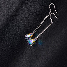 Load image into Gallery viewer, 14k White Gold Plated Aurora Borealis Austrian Rainbow Multicolor Crystal Tear Drop Pear Cut Dangle Earrings For Women &amp; Girls
